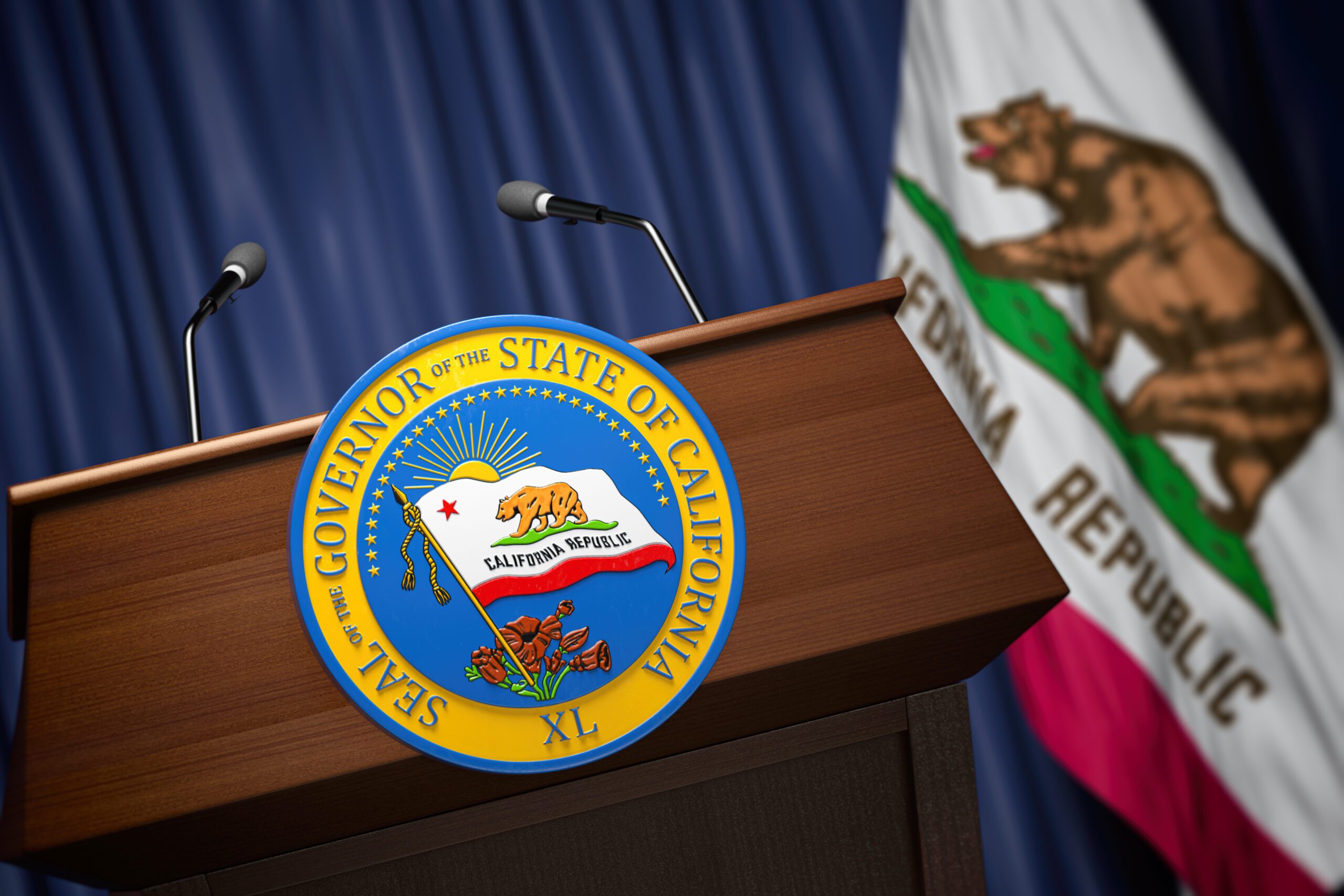 Press Conference Of Governor Of The State Of California Concept.