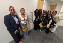 Monea Jennings, far left, a Senate fellow in the office of Sen. Lola Smallwood-Cuevas (D-Los Angeles), welcomed members of the NAACP CA/HI State Conference Youth Councils to speak with her about legislative bills. CBM photo by Antonio Ray Harvey.